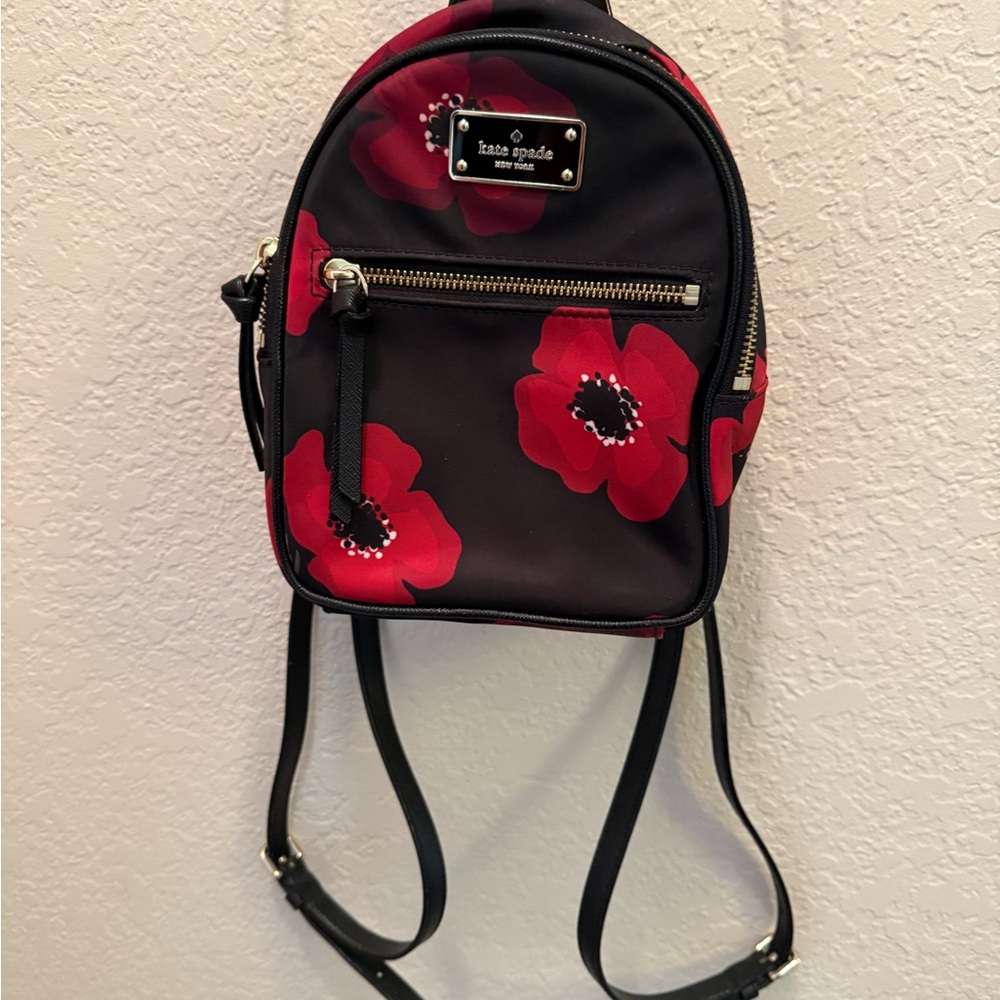 Kate Spade Black and Red Poppy mini Backpack